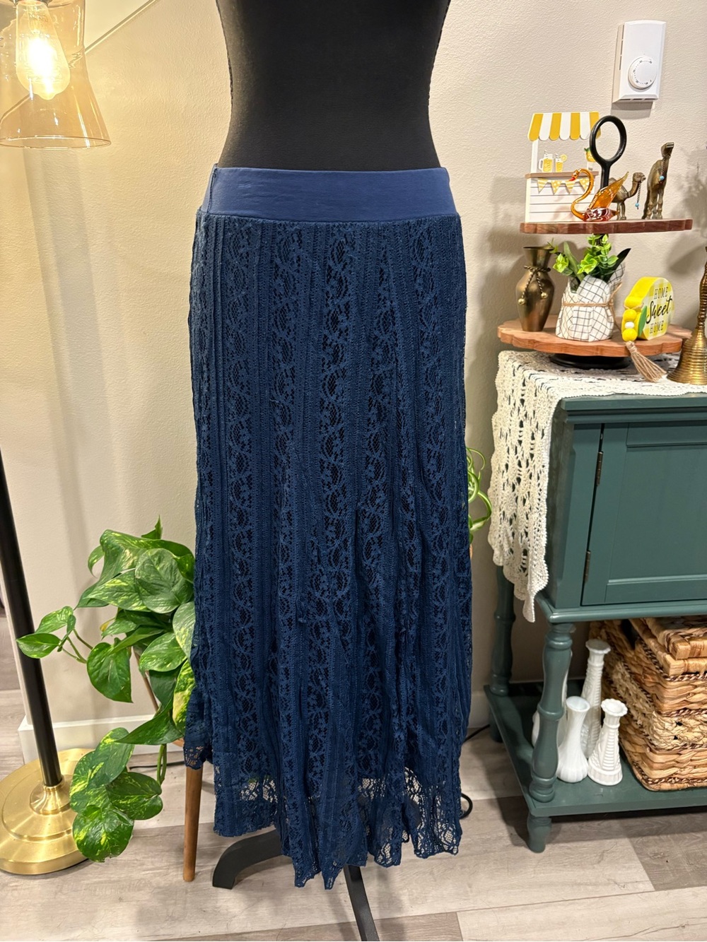 Lapis Navy Lace Maxi Skirt with Stretch Waistband